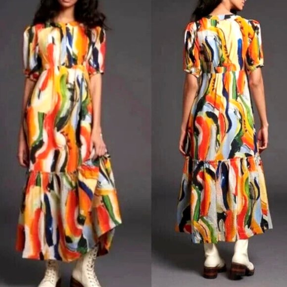 Anthropologie Maeve Suzannah Tiered Maxi Dress XS Colorful Maximalism - Picture 1 of 12